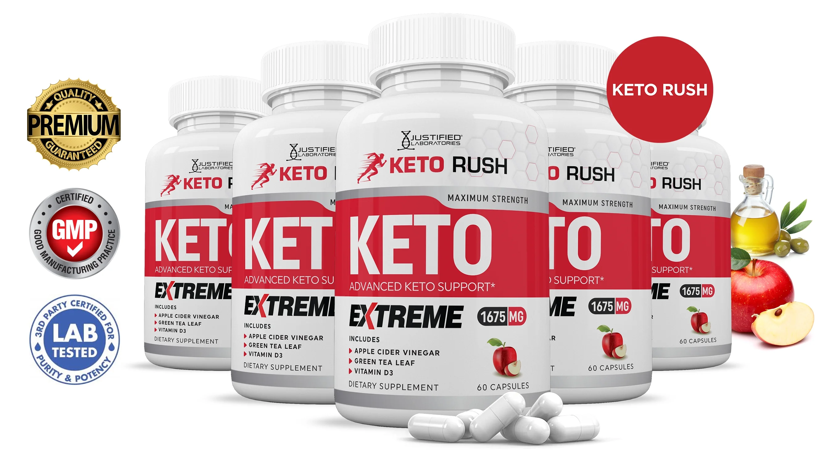 (5 Pack) Keto Rush ACV Extreme Pills 1675mg Alternative to Gummies Dietary Supplement 300 Capsules