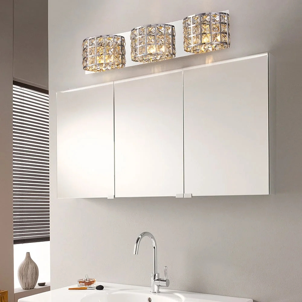 Homary Modern Clear Crystals 3-Light Bath Vanity Wall Light in Chrome