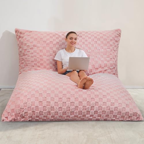 HABUTWAY 4 in 1 Bean Bag Chair,Giant Bean Bag Chairs for Adults with Memory Foam,Ultra Soft & Machine Washable Cover,Convertible Sofa Bed Floor Couch Lounger for Living Room, Bedroom (Checkboard-Grey)