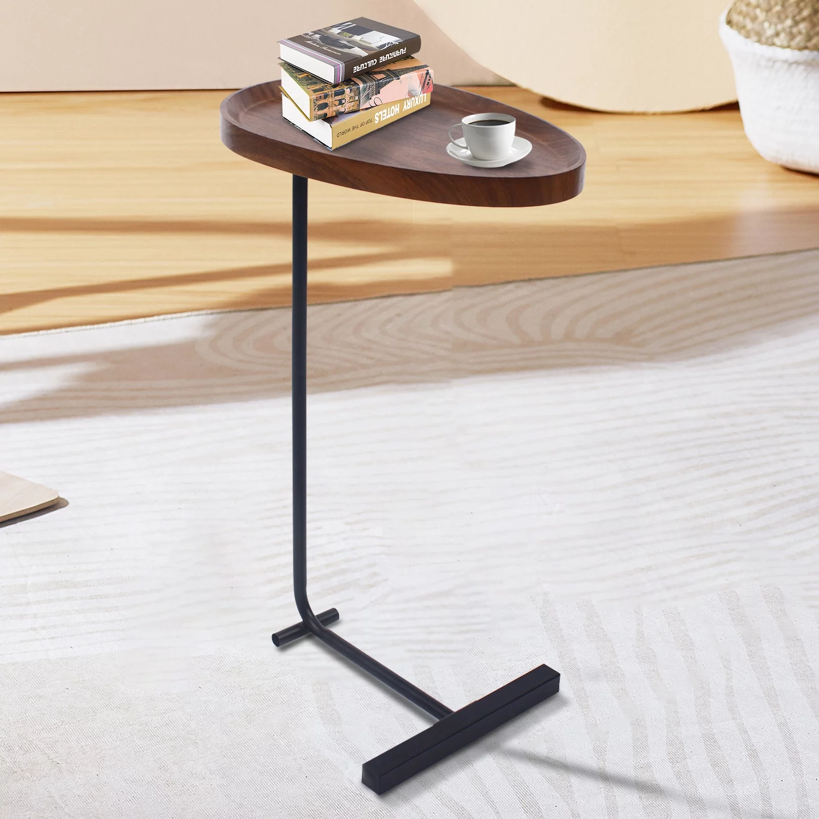 Modern Freestanding Walnut End Table Modern Small Side Coffee Table Round Home Bed Sofa Table for Living room, Bedroom, 27in