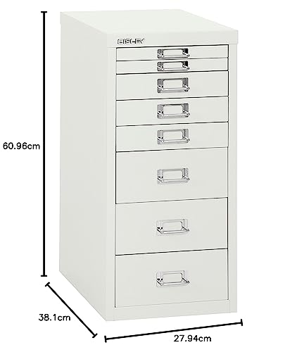 Bisley 10-Drawer Steel MultiDrawer Cabinet - Black, Chrome Pull Handles with Label Holders, Powder-Coated Steel, Removable Drawers, Fits Under Most Desks, Labels Included
