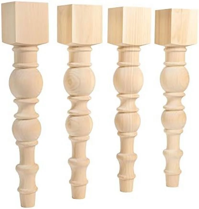 Modern Farmhouse Dining Table Legs - Unfinished - Turned Legs - DIY Furniture - Set Of 4 With Dimensions: 5