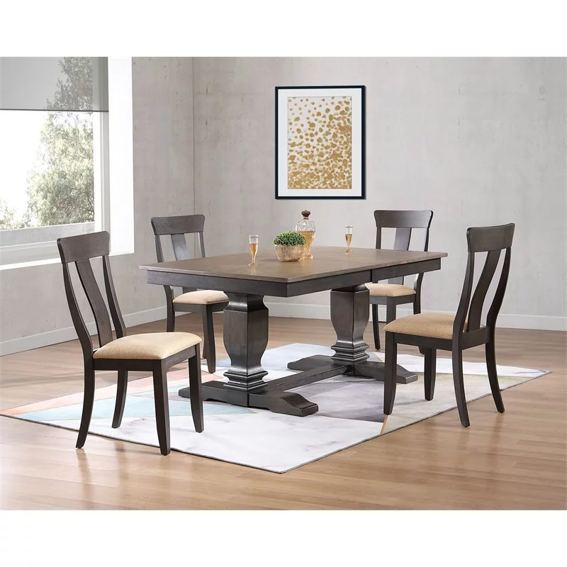 Iconic Furniture Company 5-Pc Rubberwood Dining Set in Gray/Black Stone