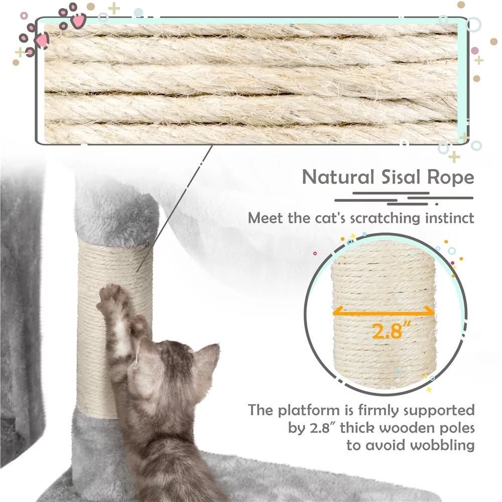 Topeakmart 38″ Cat Tree w/ Condo Perch Basket Scratchers, Light Gray