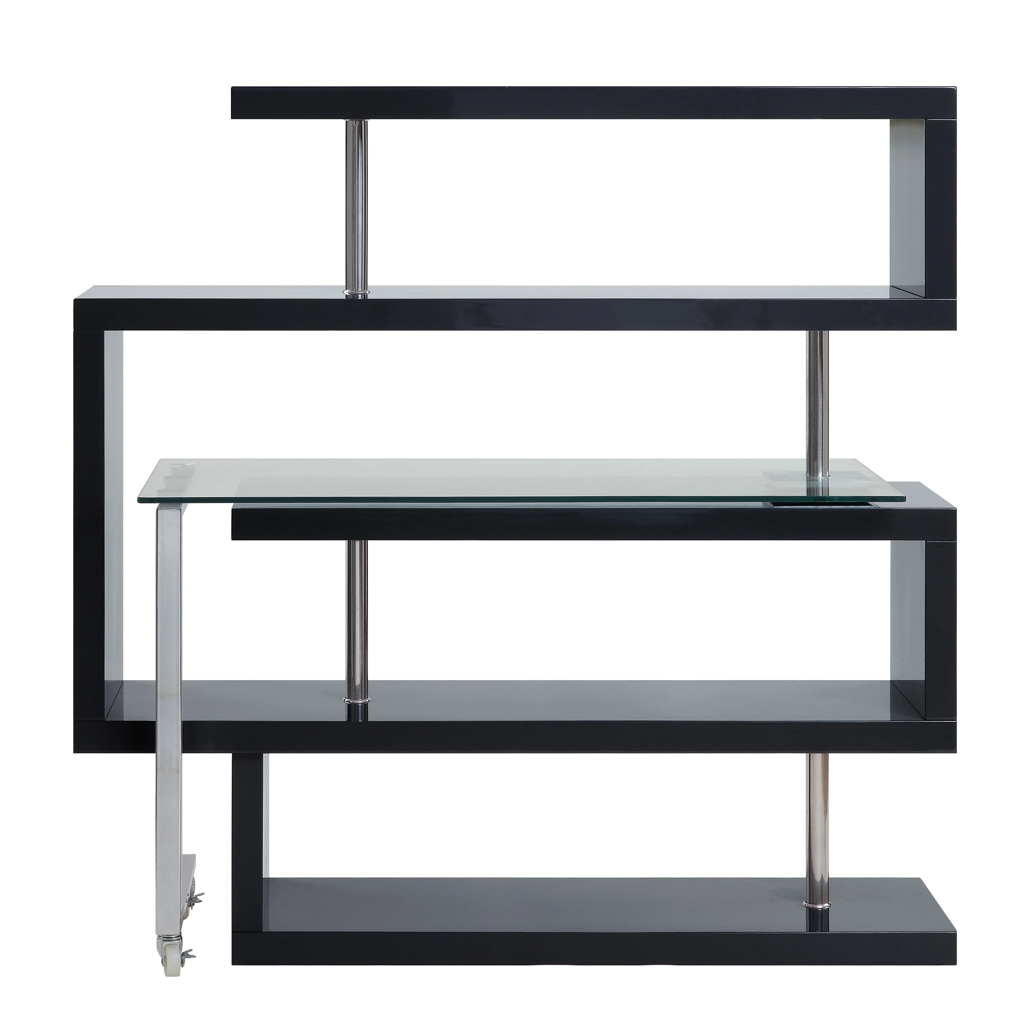 CoSoTower Writing Desk With Shelf, Clear Glass, Black & Chrome Finish 93177