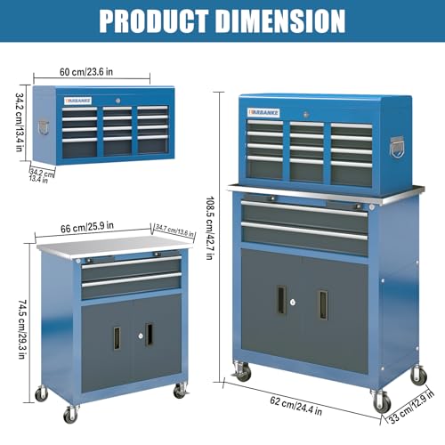 7-Drawer Rolling Tool Chest with 360°Wheels and Padded Feet,Tool Chest with Stainless Steel Countertop,Tool Cabinet with Secure Locking System,for Home, Garage and Office