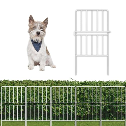 ShopLaLa Garden Fence Animal Barrier (20 Panels) 12in(L) x 24in(H) Rustproof Decorative Metal Wire Fencing Flower Edging for Landscape Patio Yard Outdoor Border No Dig, White Fences for Dogs D-A24