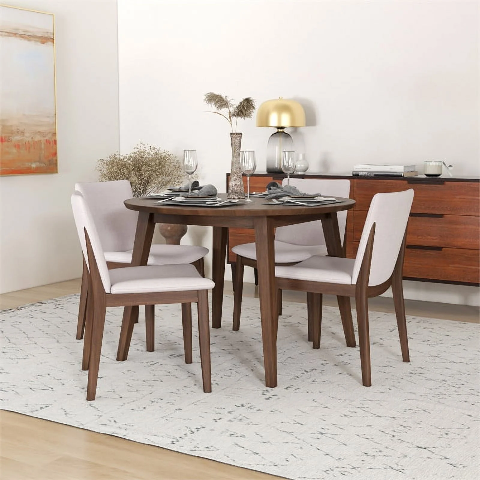Cassie Modern Solid Wood Dining Table and 4 Chair Set