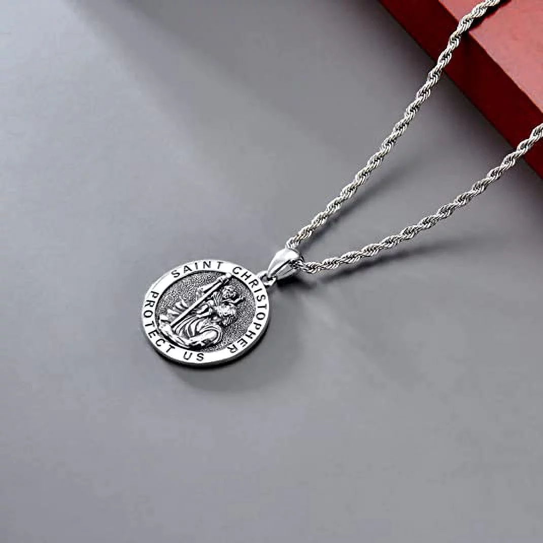 SISGEM St Christopher/Michael/Benedict/Virgin Mary/Jude Necklace 925 Sterling Silver Amulet Pendant with 22+2 Inch Stainless Steel Chain for Men & Women Jewelry for Birthday Mother's Day Christmas