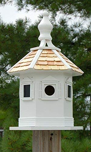Home Bazaar White Enchantment Bird House – Large Wooden Outdoor Birdhouse with Hexagonal Design, Easy Post Mount, Ventilated, Weather-Resistant, Perfect Garden & Backyard Bird Shelter