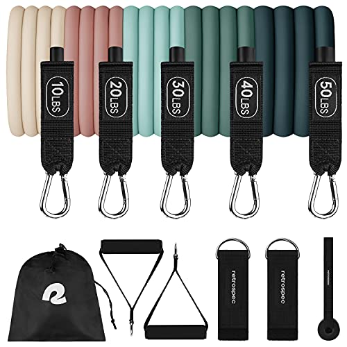 Retrospec Train Resistance Bands Set (5pc) Workout Bands w/Handles, Door Anchor, Carry Bag for Women & Men, Smoothie