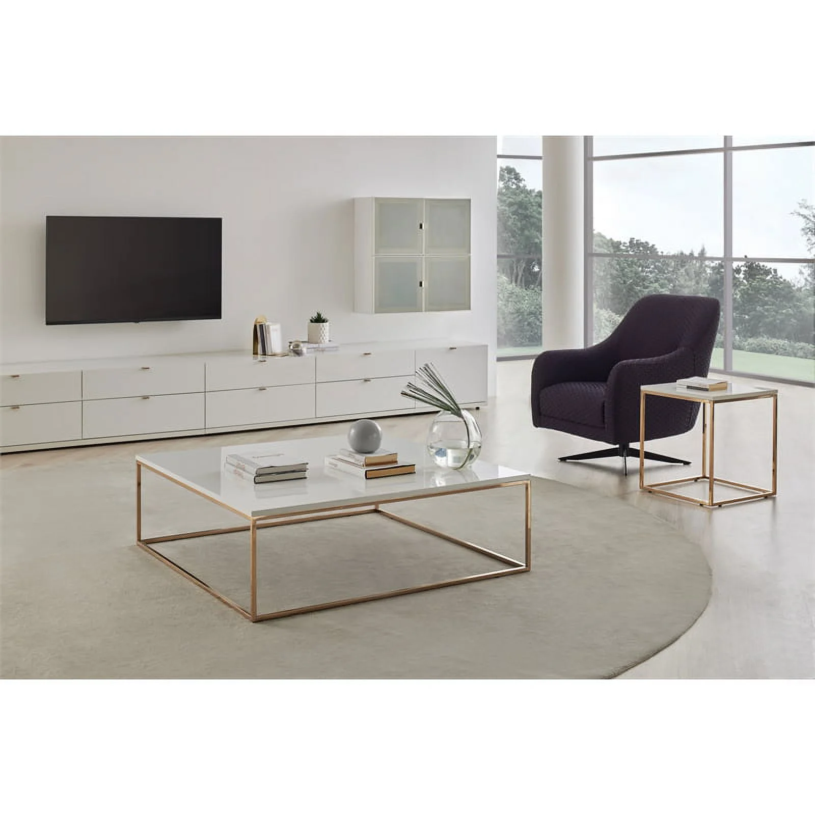 Enza Home Legato Engineered Wood & Metal Coffee Table in White/Gold