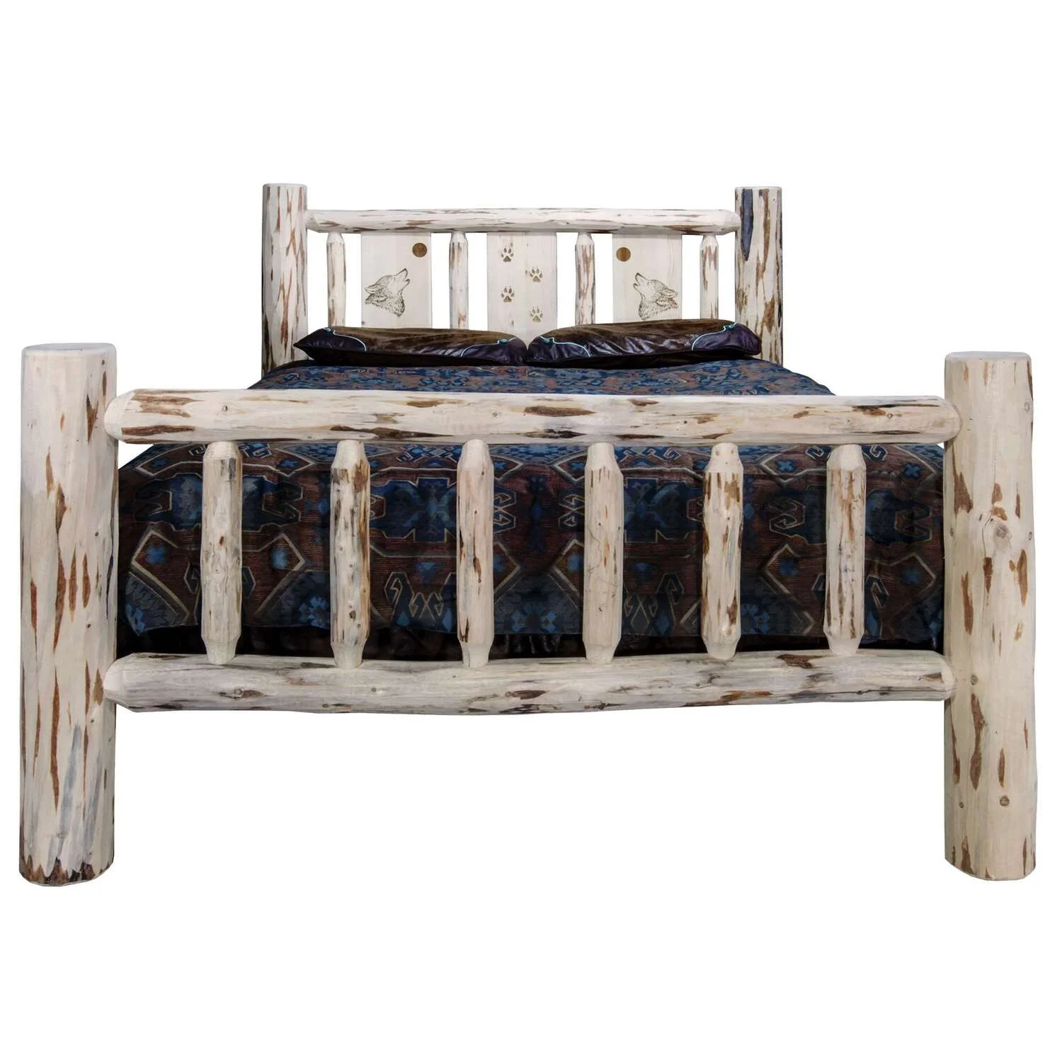 Montana Woodworks  Montana California King Bed with Laser Engraved Wolf Design, Clear Lacquer