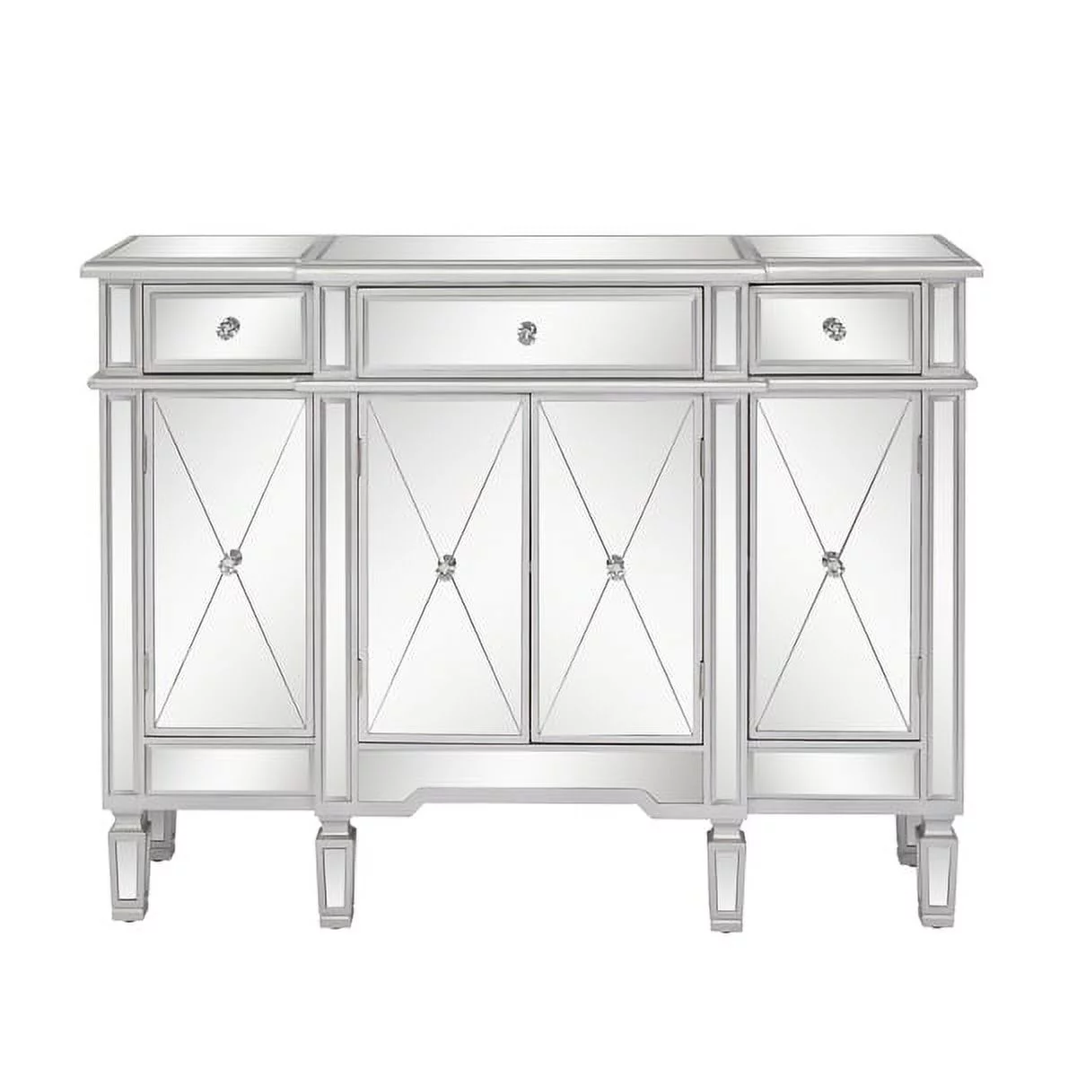 Fithood FCH Mirrored Finish Glass TV STAND with 3-Drawers 4 X shape doors cabinet for Living Room