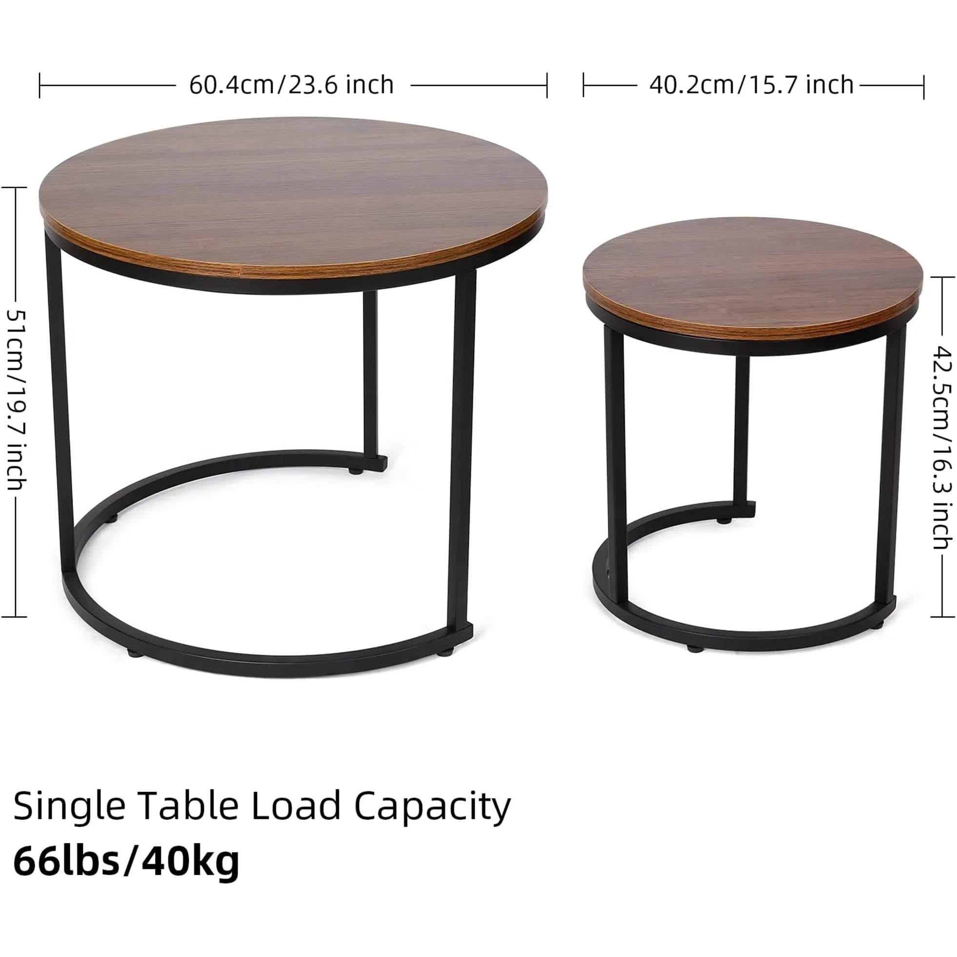 Modern Round Nesting Tables with Metal Frame (Set of 2) (White & Black)
