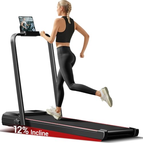 12% Incline Walking Pad Treadmills for Home and Office, 3-in-1 Folding Treadmill, Portable Under Desk Treadmill with 2.5 HP Quiet Brushless, 300 LBS Capacity