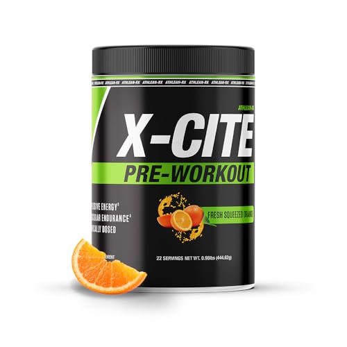 X-CITE Pre-Workout by ATHLEAN-X - Enhanced Formula with Beta-Alanine, Creatine & Caffeine for Energy, Endurance, Focus & Muscle Pump, NSF Certified for Sports (22 Servings, Fresh Squeezed Orange)