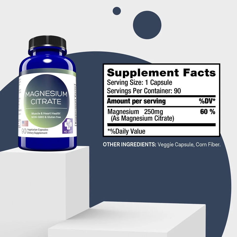 Magnesium Citrate Supplement 250 mg – 90 Capsules