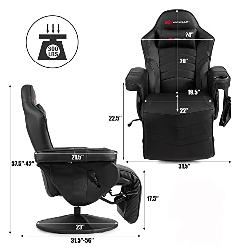 Gaming Recliner Adjustable Massage Gaming Chair with Cup Holder Footrest Ergonomic Single Sofa Living Room Home Theater Seating with Side Pouch, Blue
