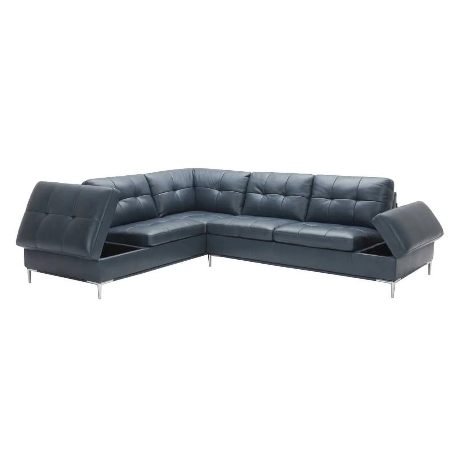 Leonardo Italian Leather Sectional Sofa in Blue, Left Hand Facing Chaise