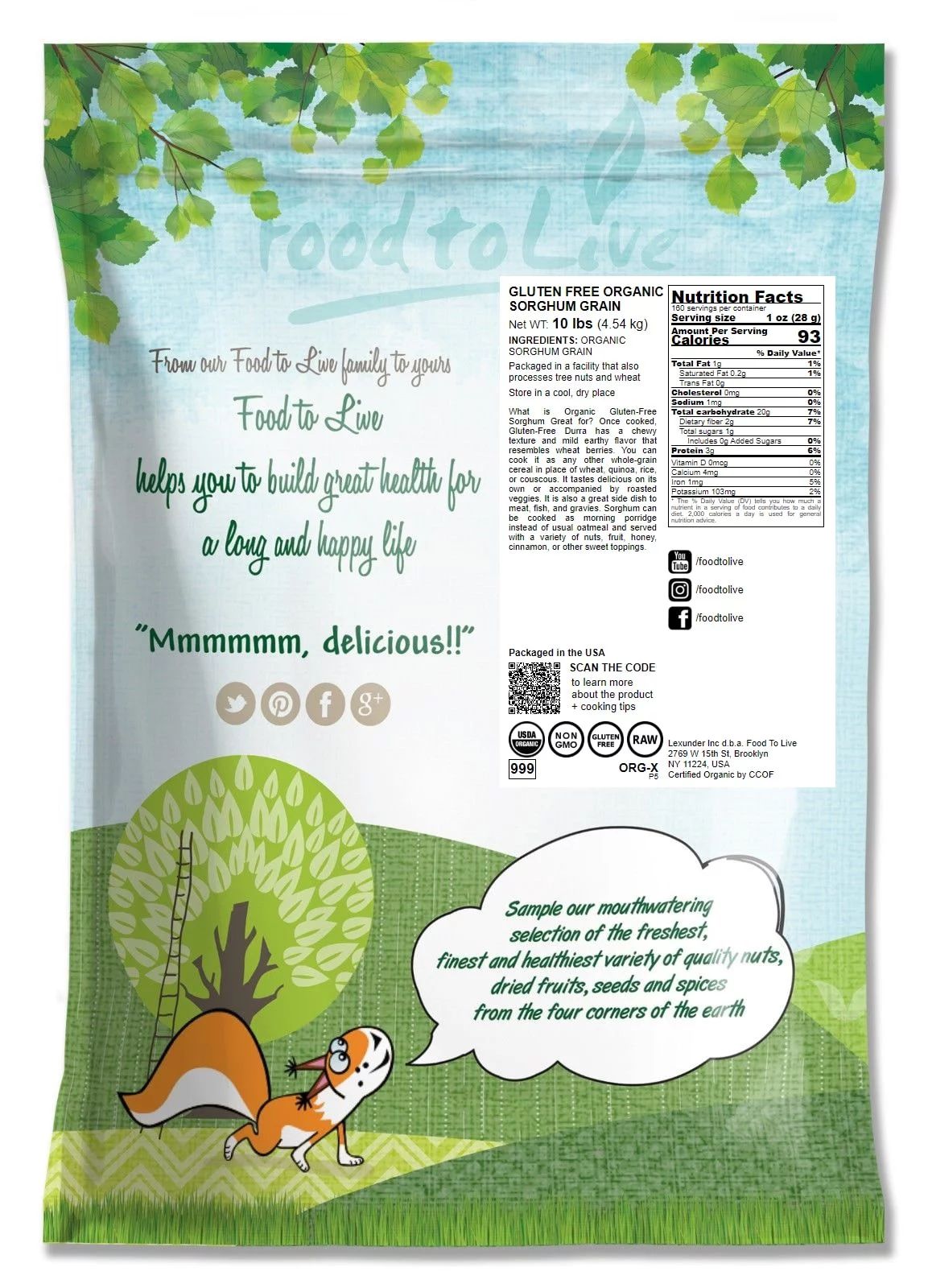 Gluten Free Organic Sorghum Grain, 10 Pounds — Non-GMO, Raw, Vegan — by Food to Live