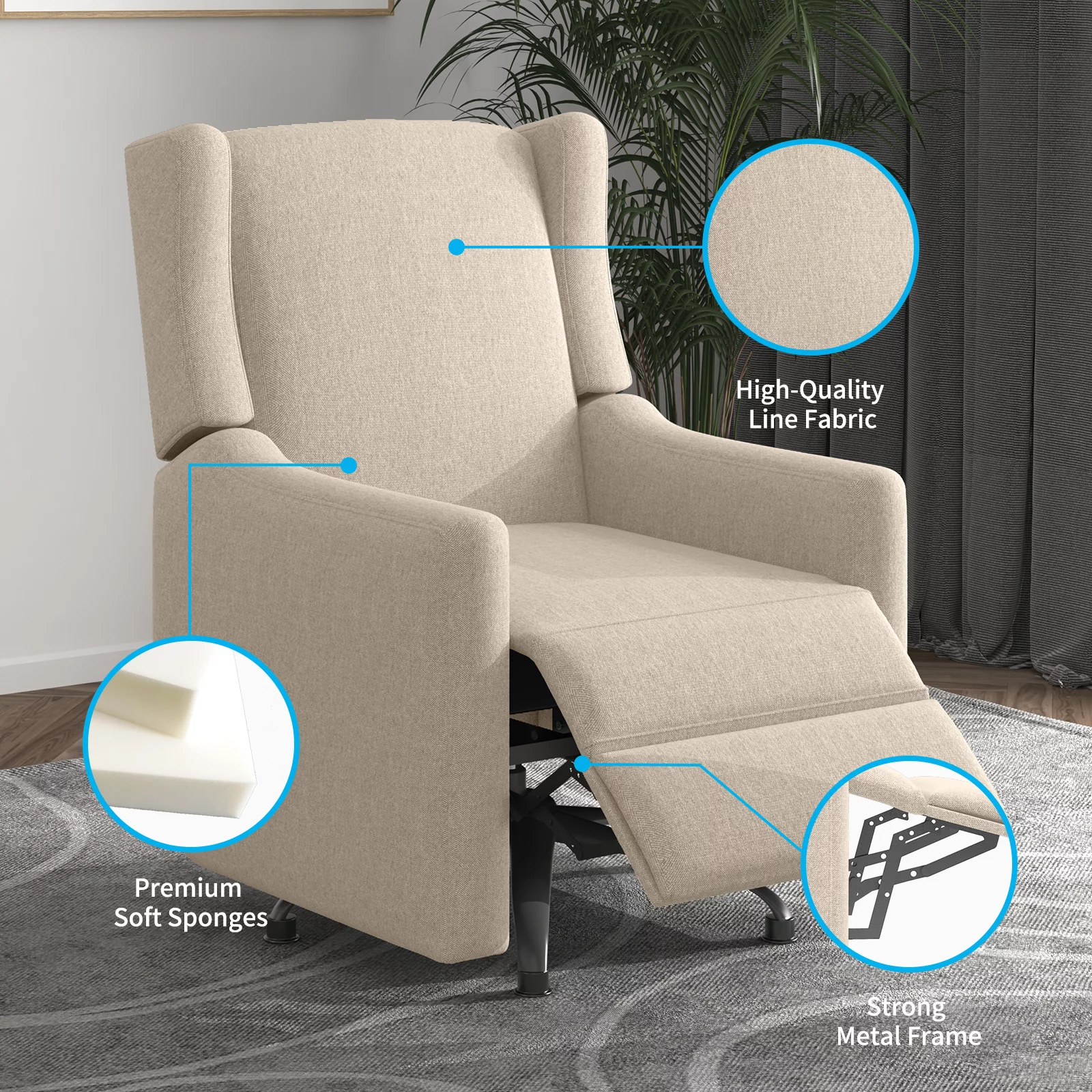 Mjkone 360° Swivel Rocking Chair,Upholstered Glider Chair , Modern Nursery Rocking Chairs, Easy to Clean Rocking Chair Nursery, Linen Rocker Recliner Chair(Beige)