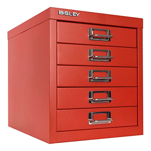 Bisley 10-Drawer Steel MultiDrawer Cabinet - Black, Chrome Pull Handles with Label Holders, Powder-Coated Steel, Removable Drawers, Fits Under Most Desks, Labels Included