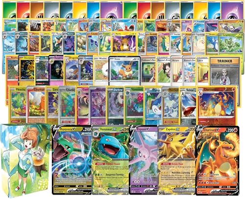 Pokemon: 100 Assorted Card Bundle - with Foils and 5 Ultra Rare (V, GX, EX) Variety - Official Pokemon TCG Deck Box Included
