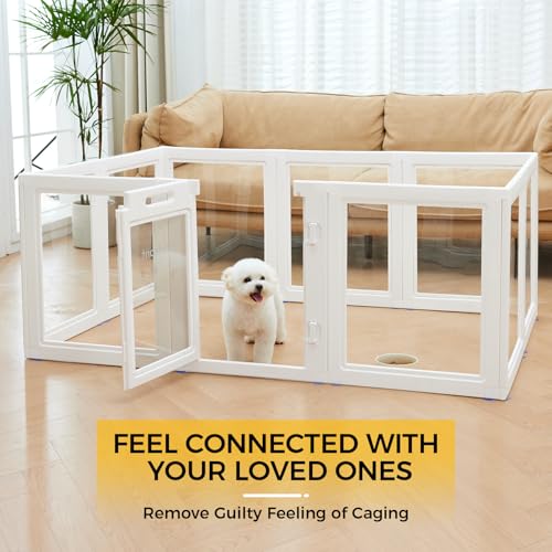 Clear Acrylic Plastic Dog Playpen Indoor,for Puppy Cat Rabbit Ferret Transparent Pet Pen,Easy Assemble Whelping Crate Kennel Cage Enclosure for Small & Medium Dogs (30.3