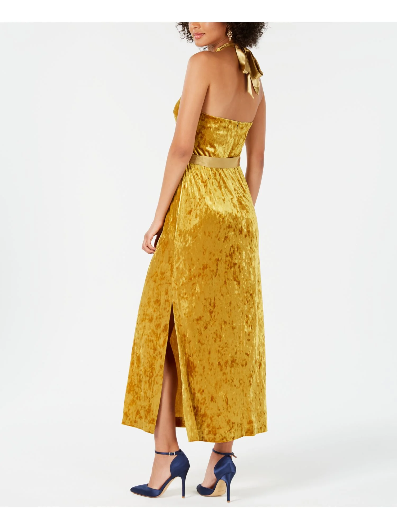 AVEC LES FILLES Womens Gold Sleeveless Halter Maxi Evening Dress 4