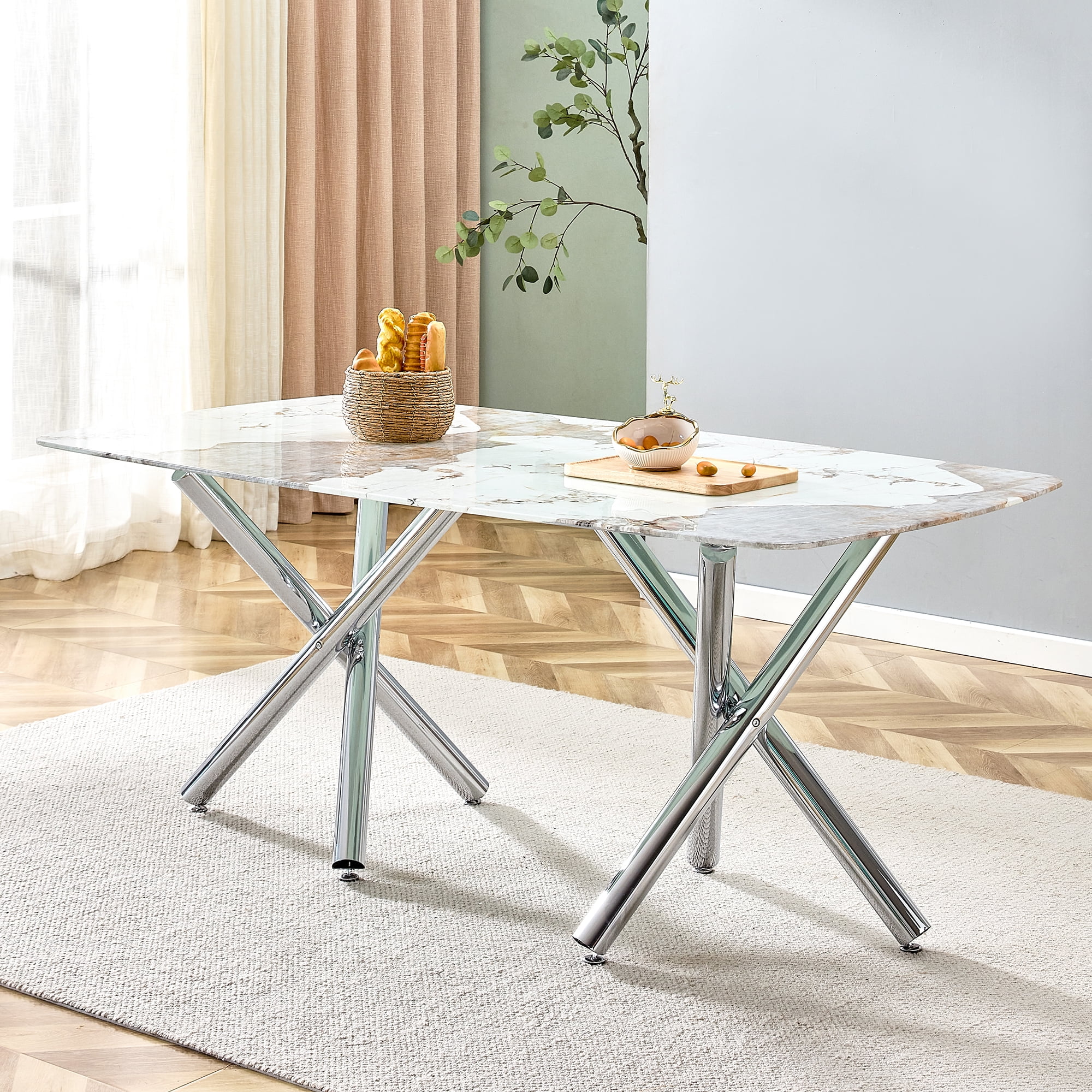 Large Modern Minimalist Rectangular tempering glass Dining Table for 6-8 with 0.39