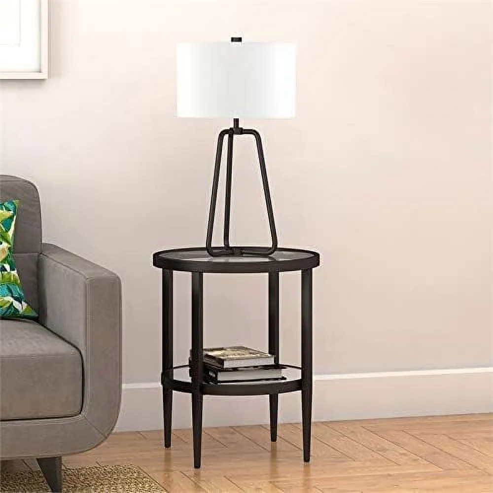 Double Shelf Round Modern Metal Side Table In Black