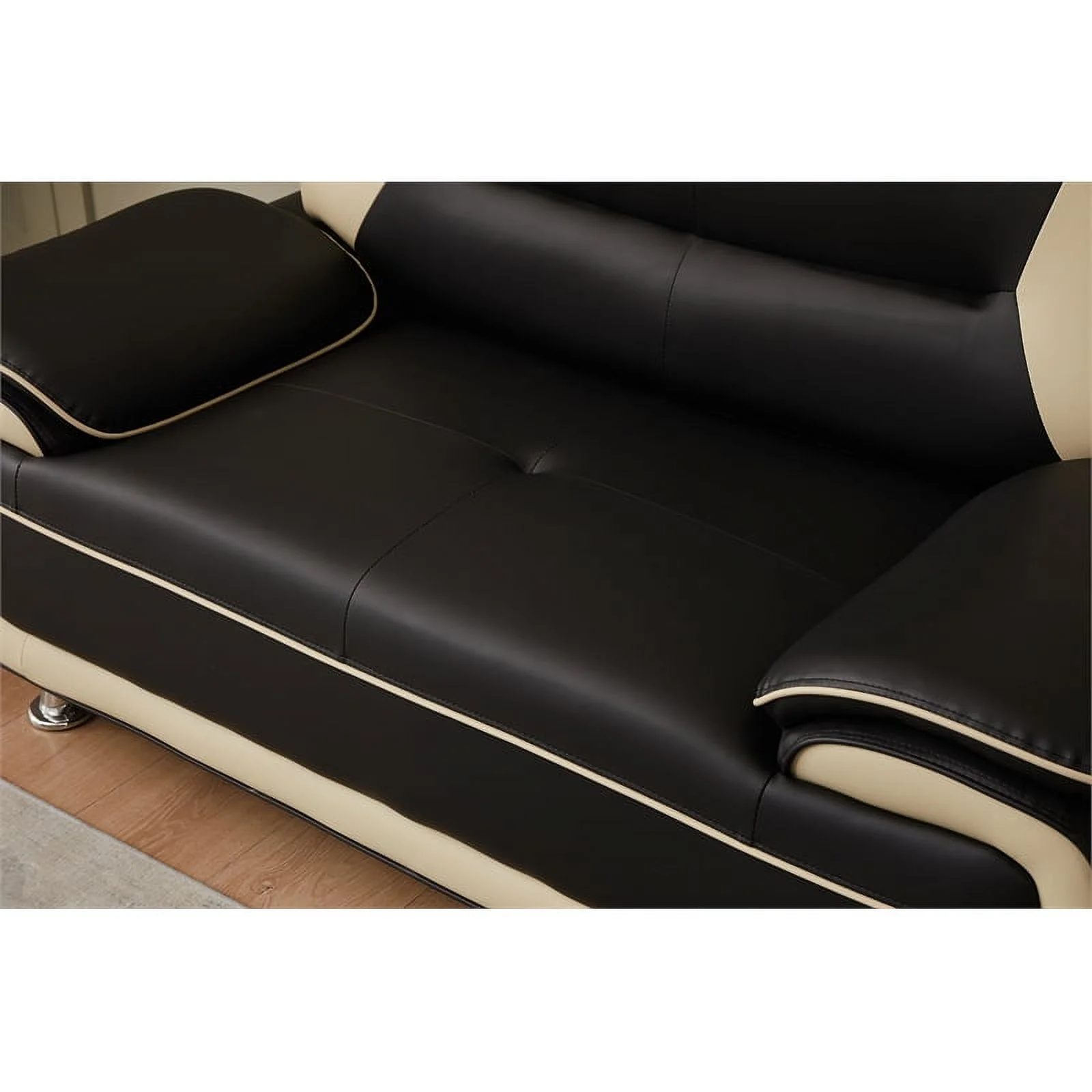 Home Square 2-Piece Set with Faux Leather Sofa and Loveseat in Black & Beige