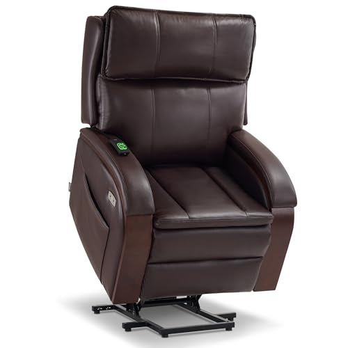 MCombo Power Lift Recliner Chair Sofa with Massage and Heat, Adjustable Headrest for Elderly People, Solid Wood Armrest, USB Ports, Side Pockets, Faux Leather 7917 (Cream White, Medium)