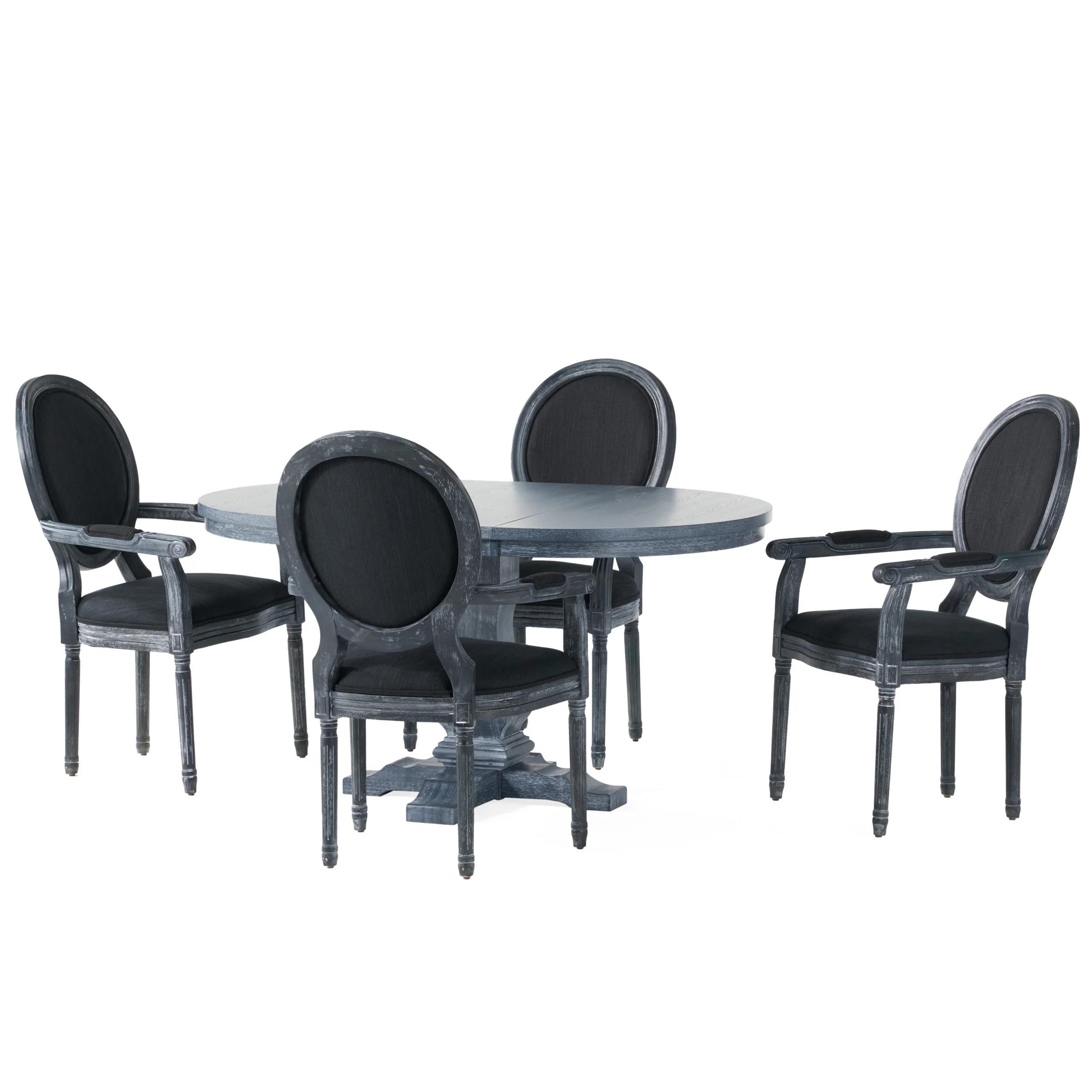 Aisenbrey French Country Wood 5-Piece Expandable Oval Dining Set, Gray and Black