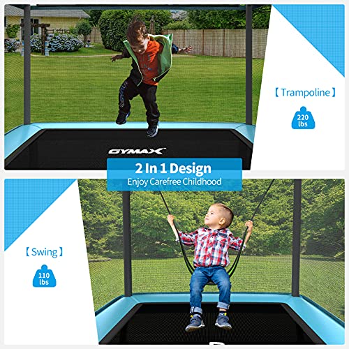 GYMAX Trampoline for Kids, 6FT Toddler Trampoline with Swing & Enclosure Safety Net, ASTM Approved Rectangle Recreational Trampoline for Indoor/Outdoor, Birthday for Baby Boys & Girls