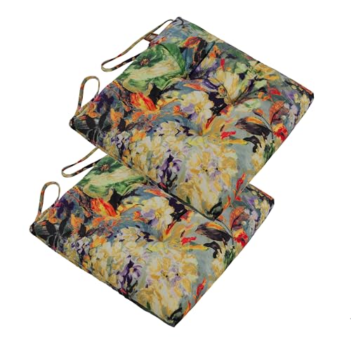 2-Pack Outdoor/Indoor Wicker Patio Seat Cushion Pad with Ties - Dining Chair Cushion, 17