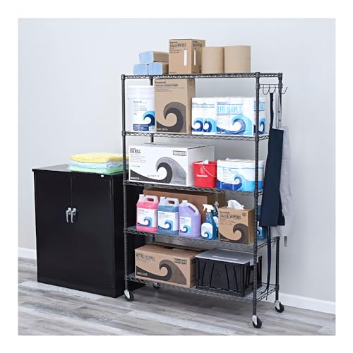 Alera 5-Shelf Wire Shelving Kit with Casters and Shelf Liners, 48w X 18d X 72h, Black Anthracite