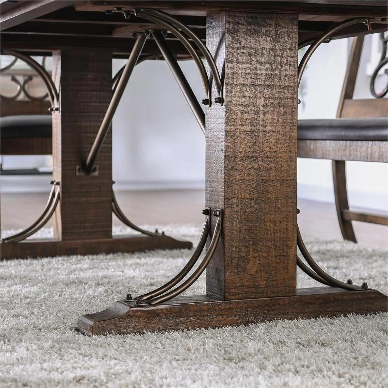 Furniture of America Arlyne Solid Wood Rectangle Dining Table in Rustic Walnut