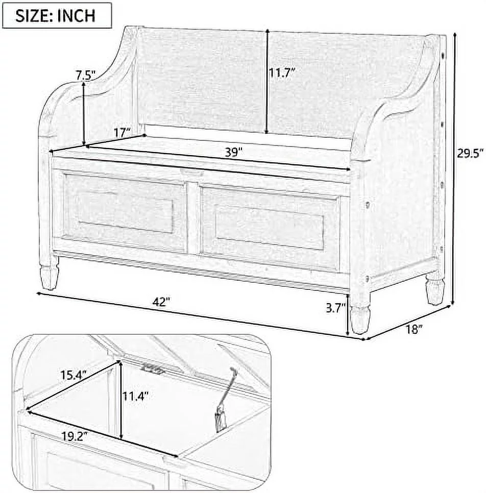 HJZUINIUNIU Rustic Entry  Bench with Hidden Compartments and Removable Cushion  Wooden Entryway Hallway Foyer Shoe Bench Bedroom End of Bed Bench  250lbs Weight Capacity (Antique Navy)