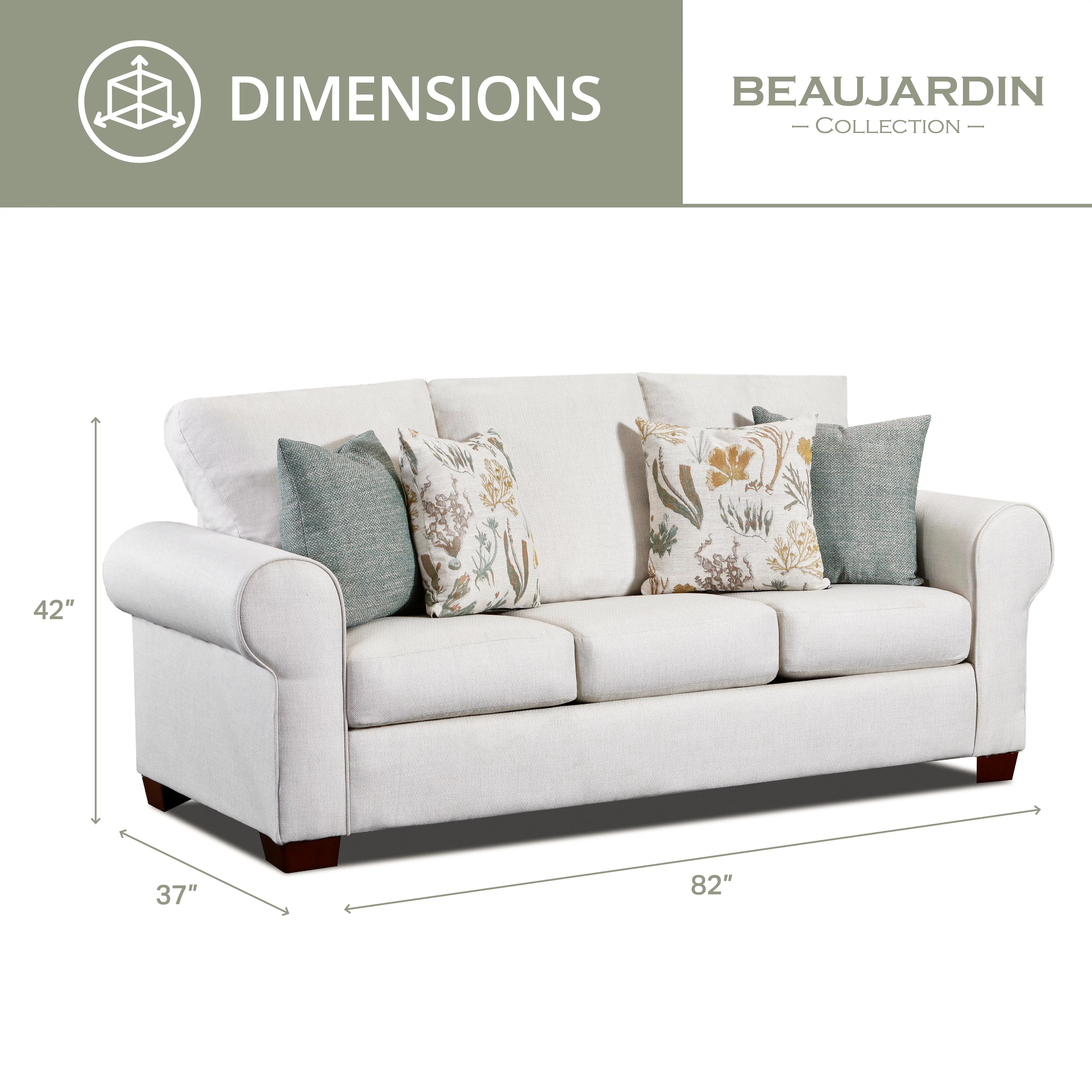 American Furniture Classics Model 8605-41 Beaujardin Sofa Sleeper with Four Throw Pillows