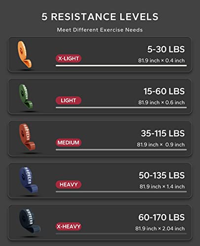 HAPBEAR Pull Up Assistance Bands Set of 5 - Resistance Bands for Working Out, Stretching, Physical Therapy, Muscle Training