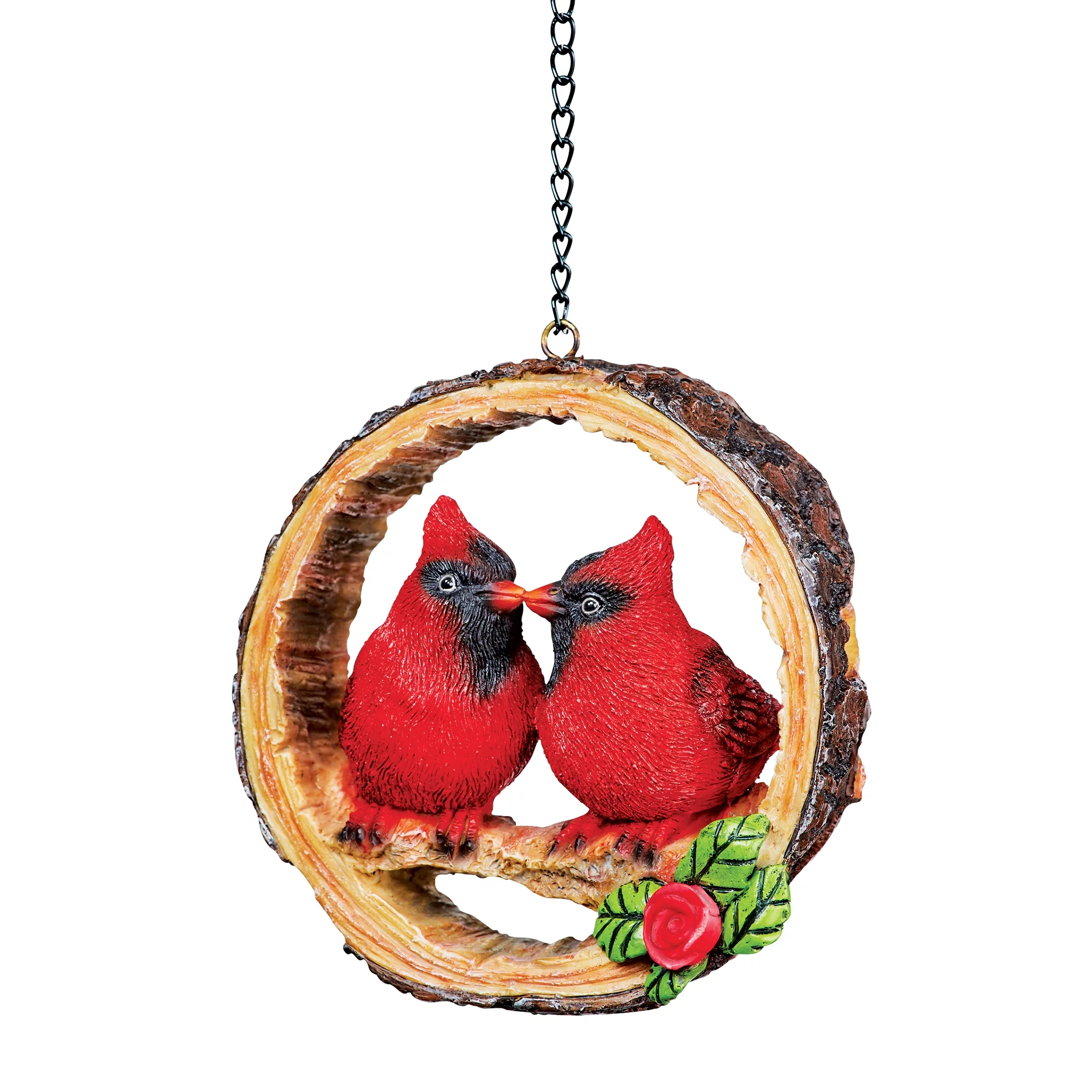 Collections Etc Hand-painted Cardinals on Swing Figurine Tree Ornament | Resin | Chain and Hook Included | Resin Figurines