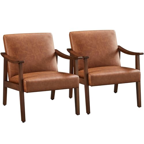 Yaheetech Corduroy Accent Chair, Mid-Century Modern Armchair with Solid Wood Legs, Reading Leisure Chair with High Back for Living Room Bedroom Waiting Room, Set of 2, Beige
