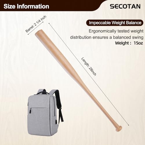 Wood Baseball Training Bat - Durable and Sturdy Wooden Bat - Ideal for Softball Hitting Practise - Versatile Design Bat (28inch, Wood)