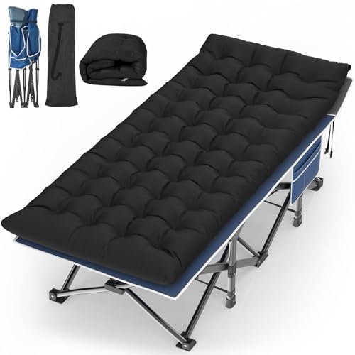 Suteck Camping Cot, Folding Camping Cot Bed for Adults Sleeping 1200D Double Layer Oxford Portable Folding Outdoor Cots for Camping W/Soft Pad Carry Bag for Home Office Nap Beach Travel, 500LBS,Grey