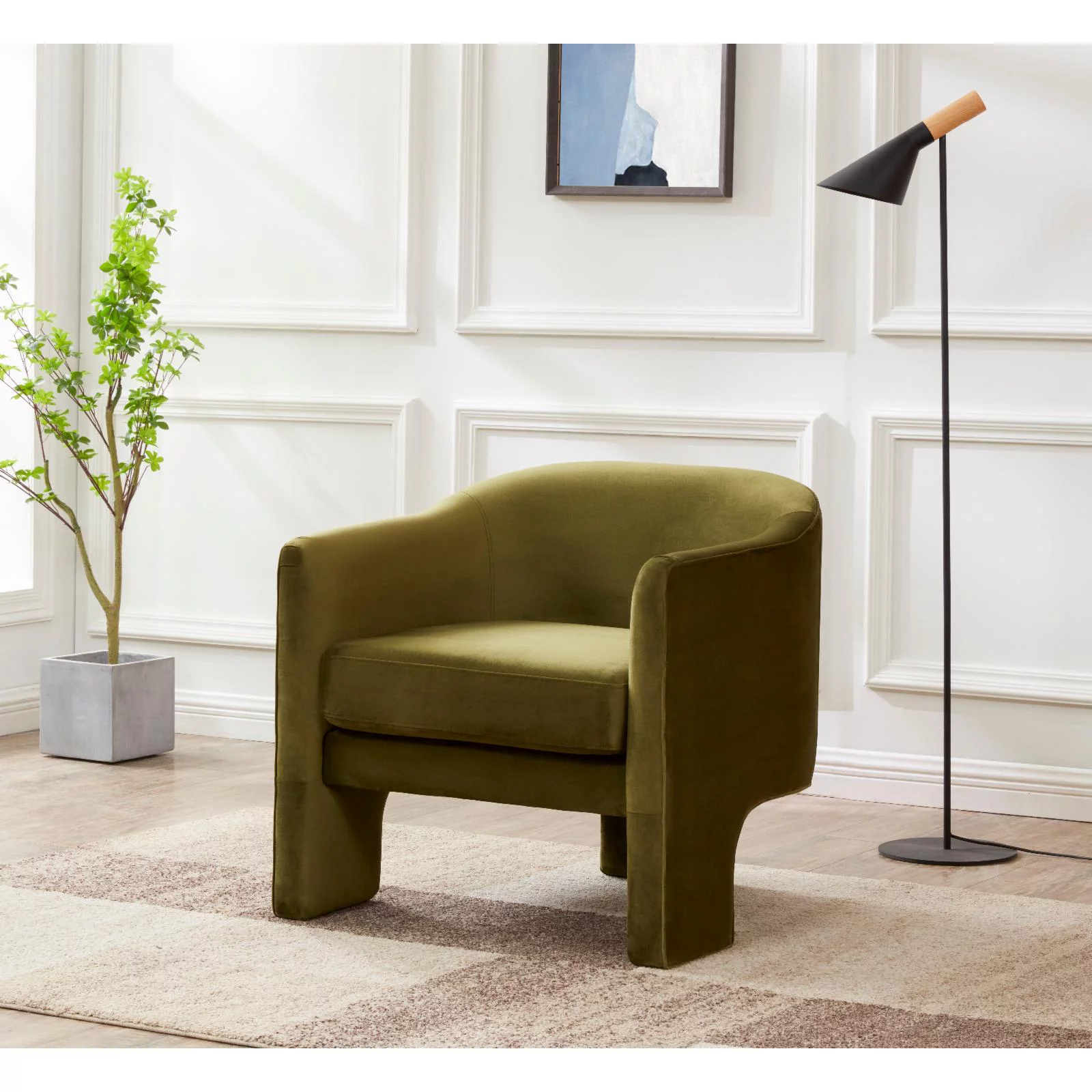 SAFAVIEH Couture Londyn Modern Velvet Solid Accent Chair, Olive Green