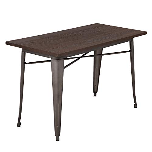 FDW Heavy Duty Outdoor Dining Table Metal Kitchen Table Metal Table 31 x 31 Inches Bar Coffee Table Home Restaurant Wood Top Table Patio Dining Table Indoor Outdoor Metal Base Table, Bronze