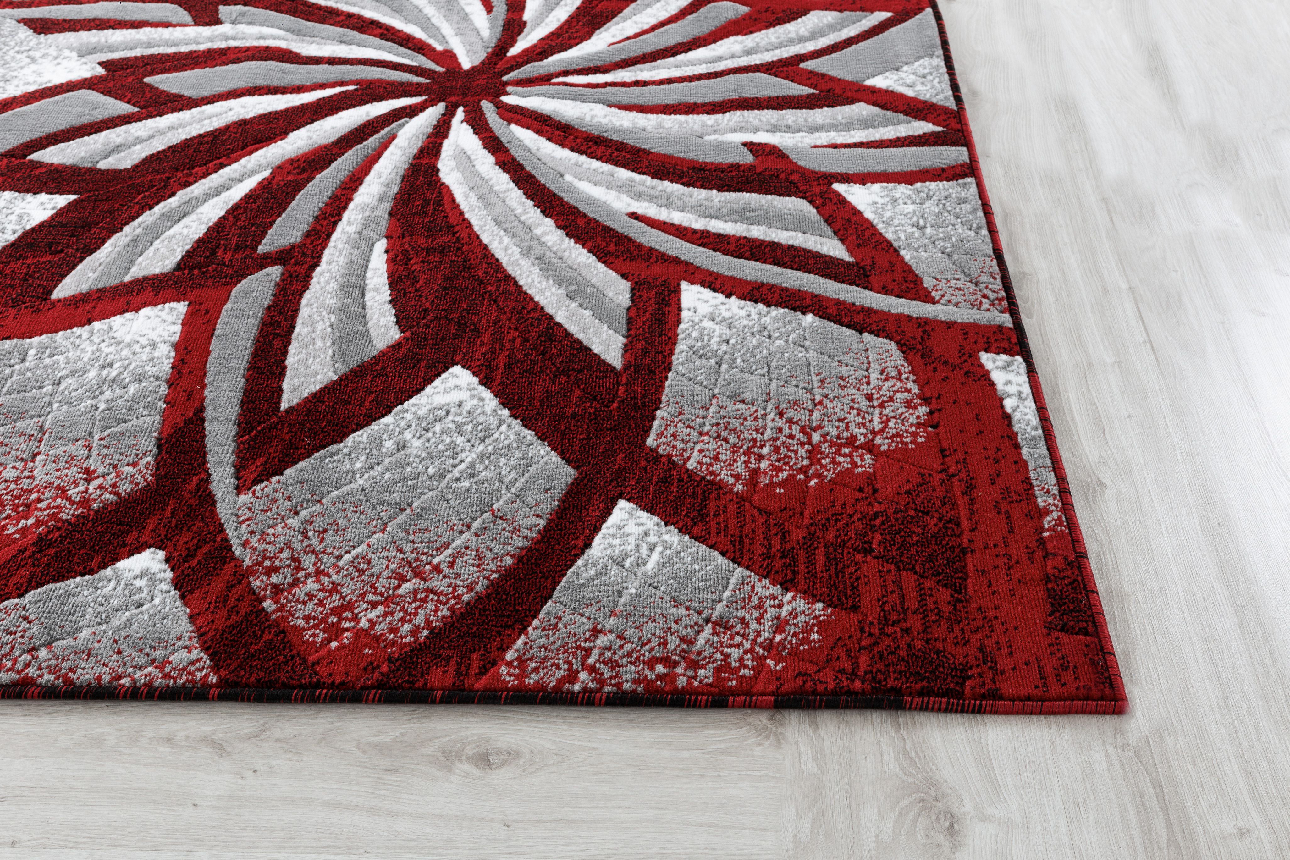 Newport Collection - Red Geometric Modern Area Rug