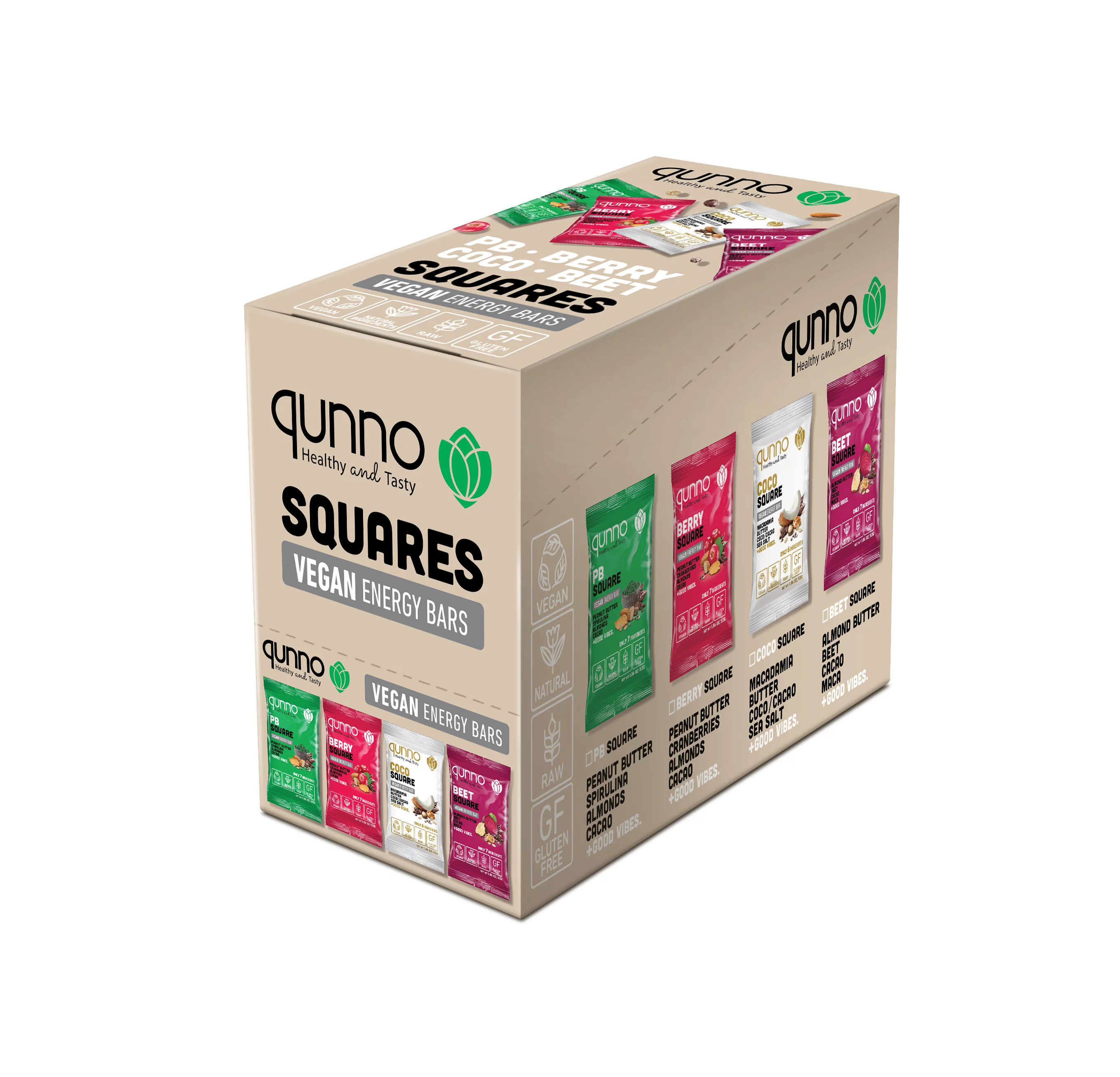 Qunno Coco Square (Pack of 12) Vegan Bars / Protein Bars / Energy Bars